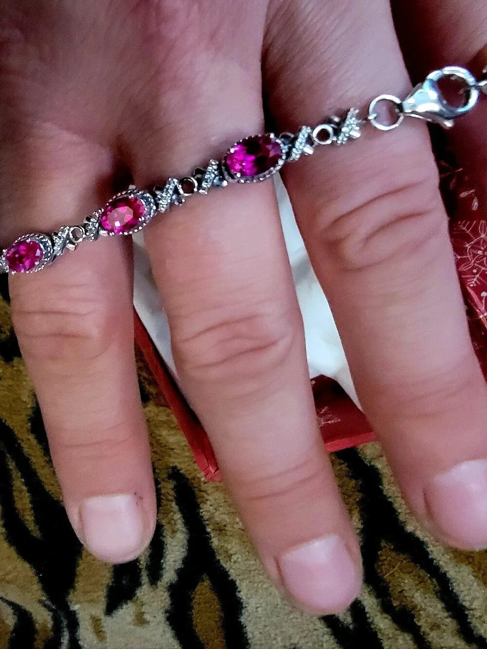 Ruby Bracelet Crystal Sterling Silver  - Lab Created Rubies Women Jewelry